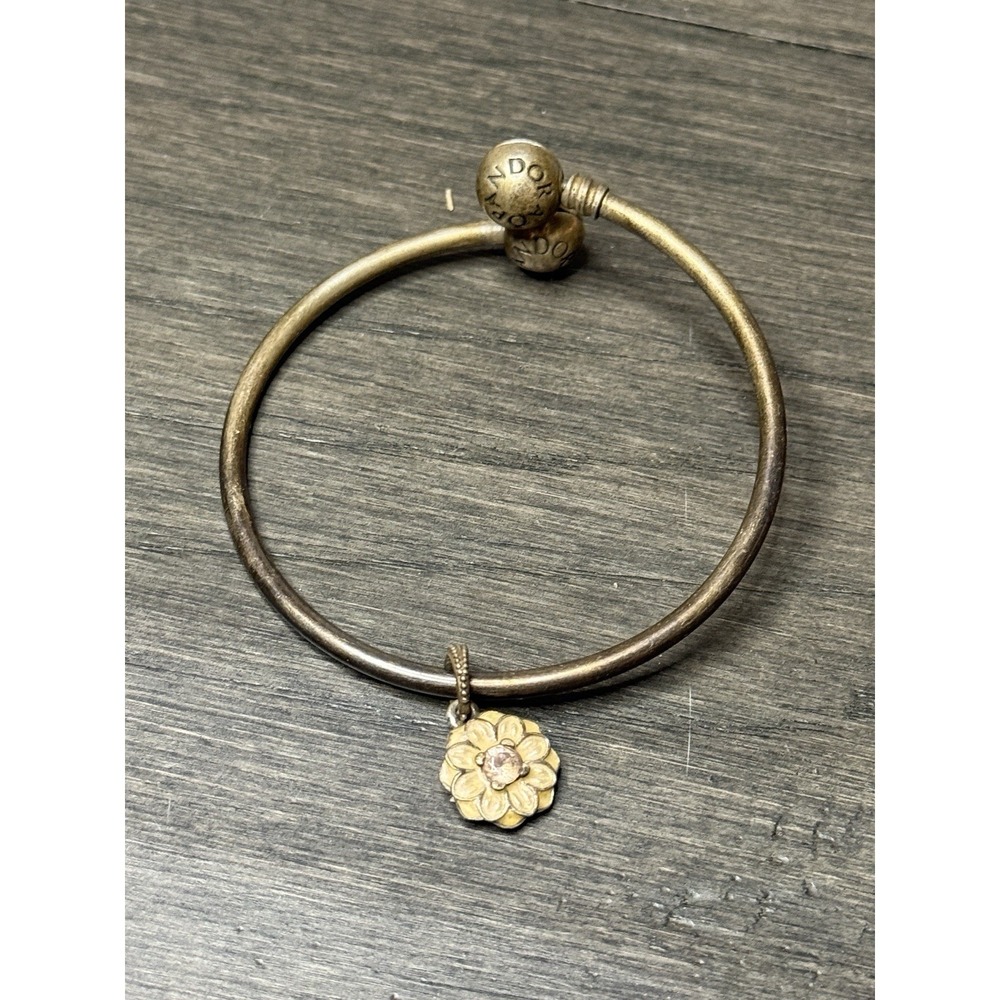 PANDORA 925 Silver Vintage Minimalist Bead Ball Bangle Bracelet Blooming Dahlia